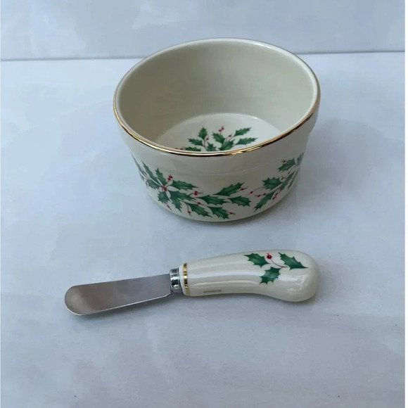 Lenox Holiday Dimension Collection Floral Motif Dip Bowl With Spreader Sz 4.5x3 - Picture 1 of 9